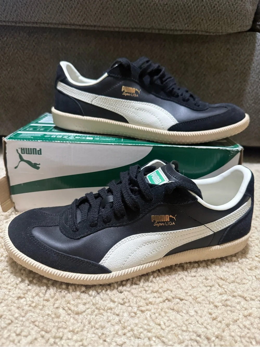 PUMA Super Liga Og Retro Mens Black Sneakers Casual Shoes 356999 New Sz 8.5